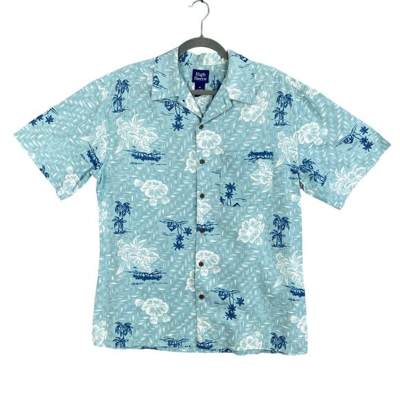 High Sierra Button Up Short Sleeves Linen Blend Hawaiian Tropical Shirt Medium - Picture 1 of 7